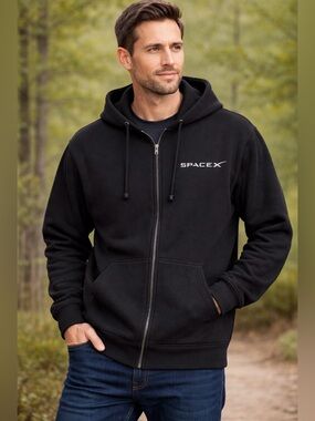 SpaceX Black Full Zip Hoodie Jacket with Front & Back Logo Streetwear Men’s sz M